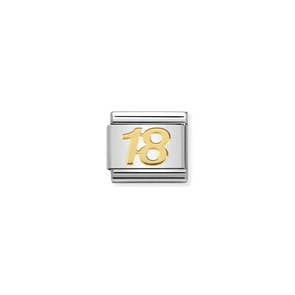 NOMINATION COMPOSABLE CLASSIC LINK 030109/34 NUMBER 18 SYMBOL IN 18K GOLD