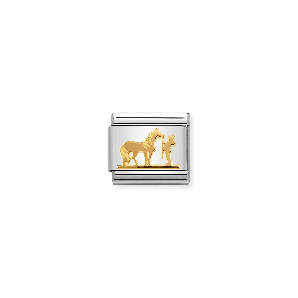 NOMINATION COMPOSABLE CLASSIC LINK 030149/29 HORSE WITH RIDER IN 18K GOLD