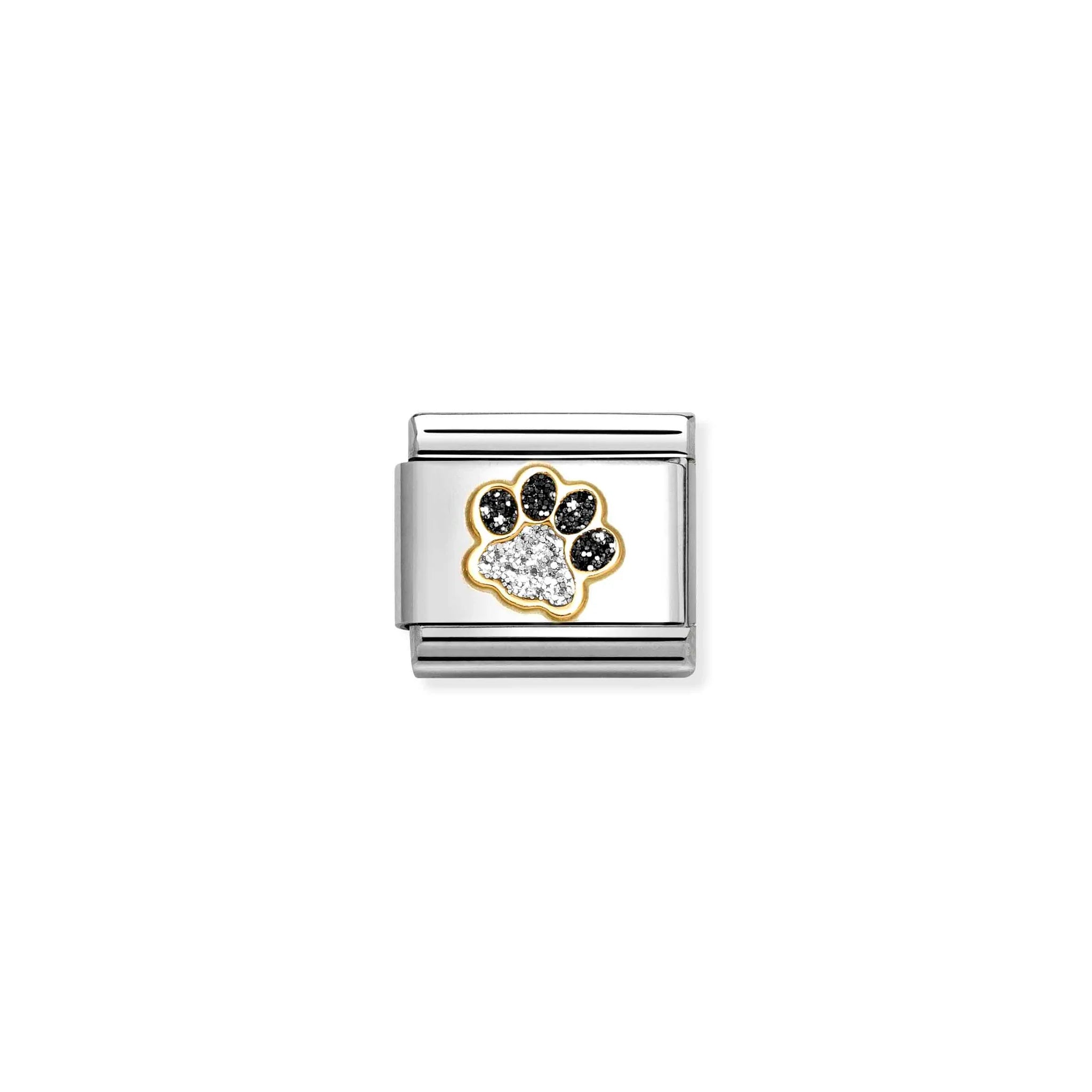 NOMINATION COMPOSABLE CLASSIC LINK 030220/22 PAW PRINT IN 18K GOLD, BLACK & SILVER GLITTER ENAMEL