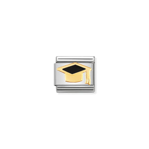 NOMINATION COMPOSABLE CLASSIC LINK 030223/08 BLACK GRADUATION HAT IN 18K GOLD AND ENAMEL