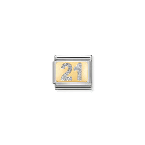 NOMINATION COMPOSABLE CLASSIC LINK 030224/02 NUMBER 21 WITH GLITTER IN 18K GOLD