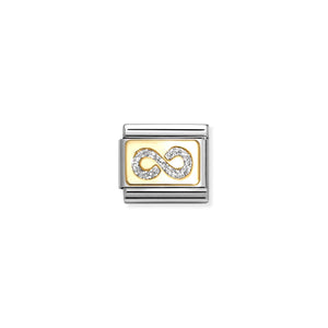 NOMINATION COMPOSABLE CLASSIC LINK 030224/06 INFINITY IN 18K GOLD & SILVER GLITTER ENAMEL