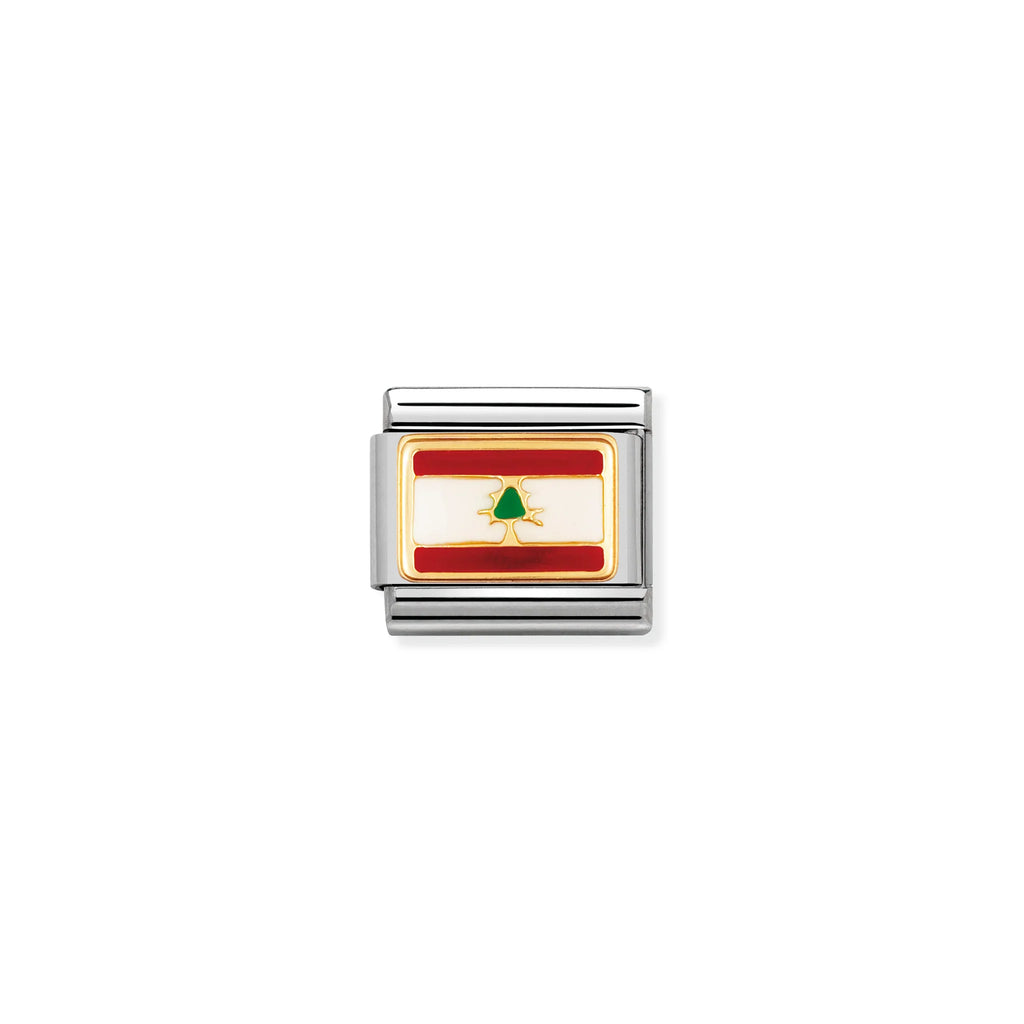 NOMINATION COMPOSABLE CLASSIC LINK 030236/13 LEBANON FLAG IN 18K GOLD AND ENAMEL