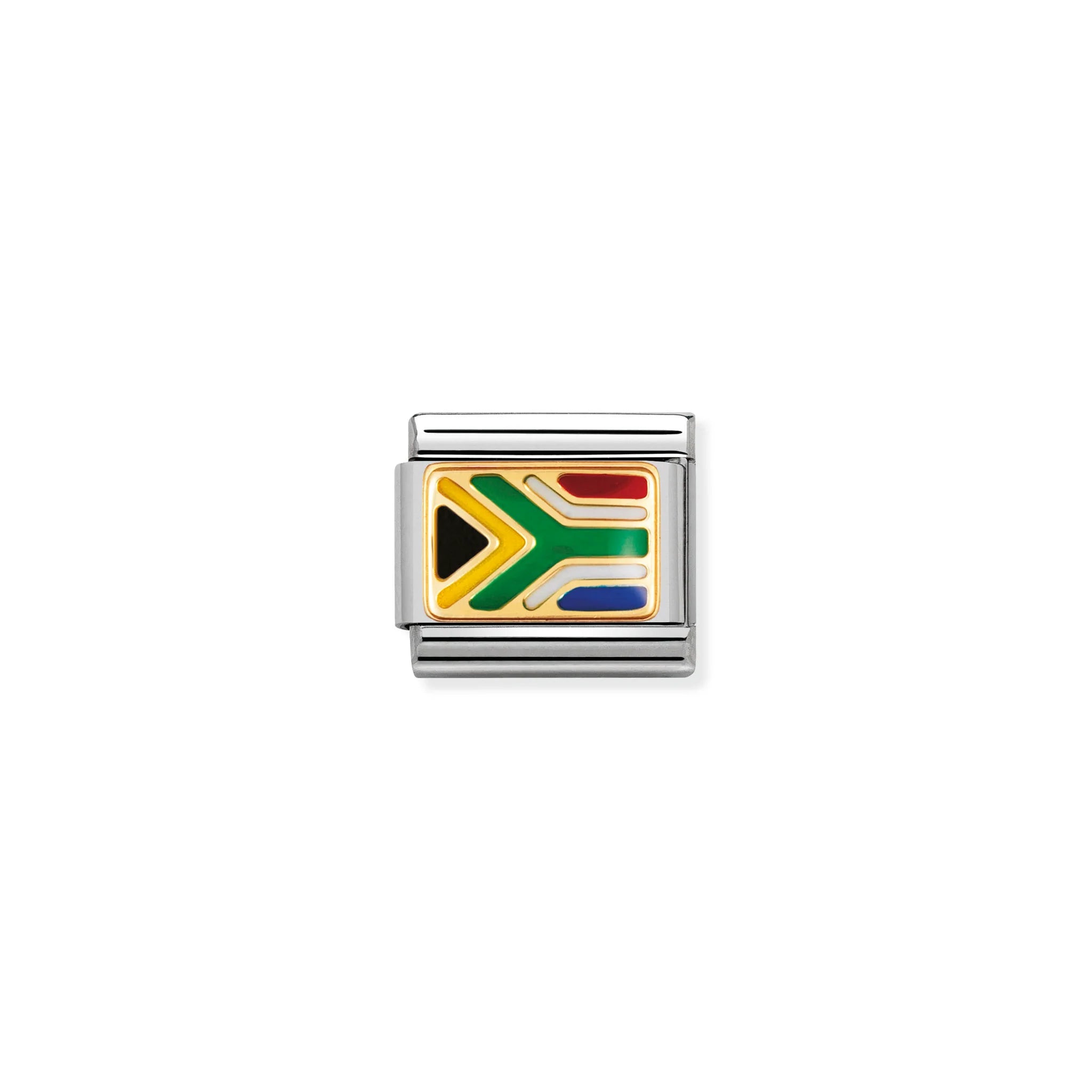 NOMINATION COMPOSABLE CLASSIC LINK 030237/03 SOUTH AFRICA FLAG IN 18K GOLD AND ENAMEL