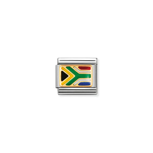 NOMINATION COMPOSABLE CLASSIC LINK 030237/03 SOUTH AFRICA FLAG IN 18K GOLD AND ENAMEL