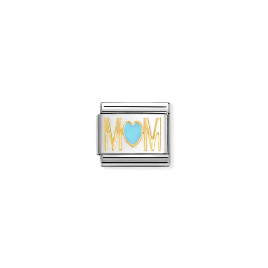 NOMINATION COMPOSABLE CLASSIC LINK 030272/83 MUM BLUE HEART IN 18K GOLD AND ENAMEL