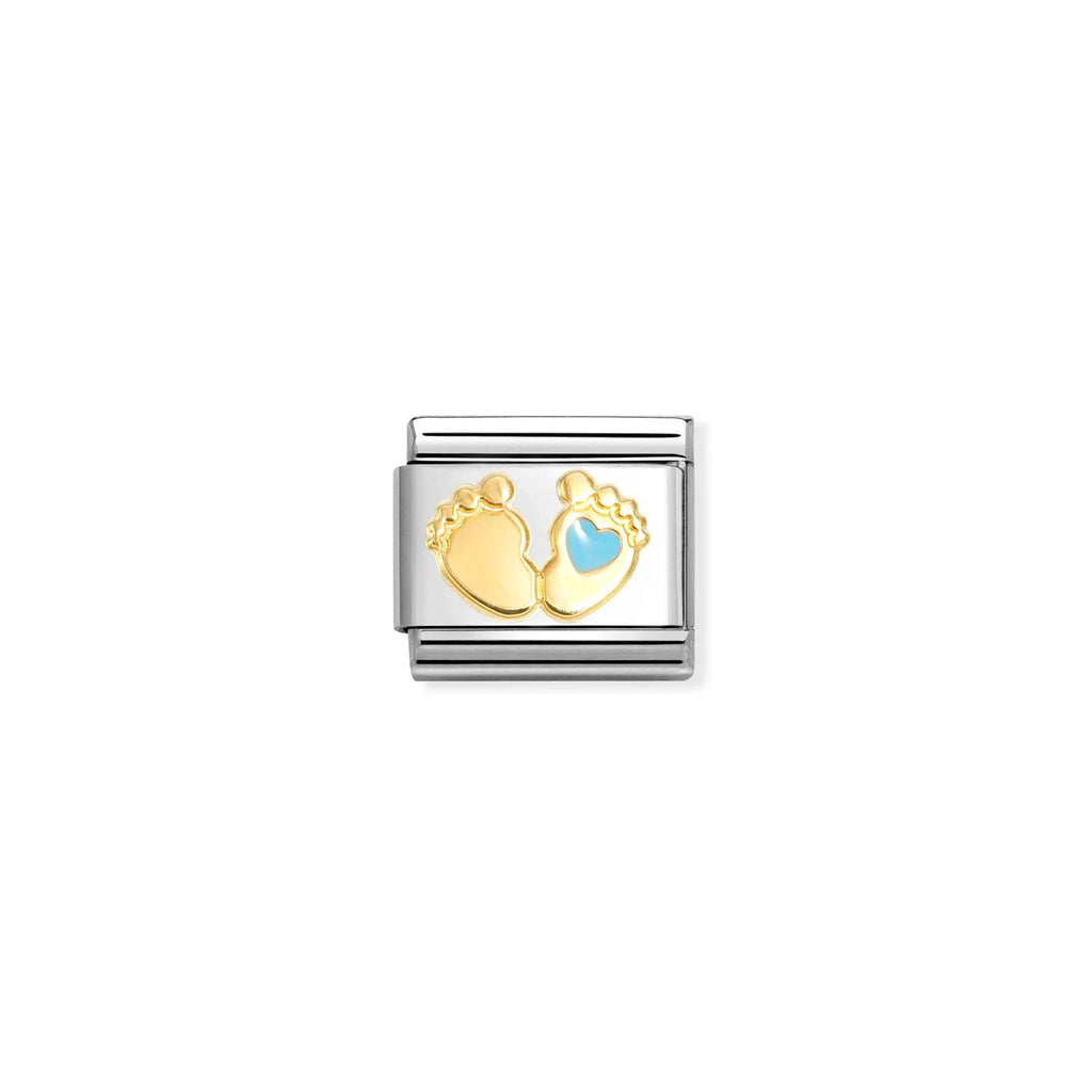 NOMINATION COMPOSABLE CLASSIC LINK 030272/86 BABY FEET WITH BLUE HEART IN 18K GOLD AND ENAMEL