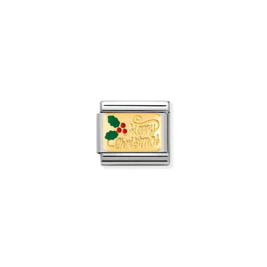 NOMINATION COMPOSABLE CLASSIC LINK 030282/17 MERRY CHRISTMAS 18K GOLD AND ENAMEL