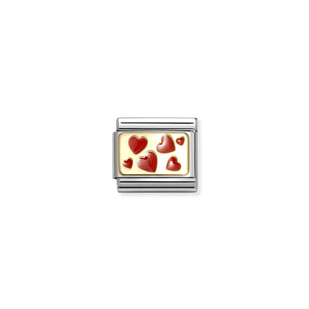 NOMINATION COMPOSABLE CLASSIC LINK 030284/59 RED HEARTS PLAQUE IN GOLD