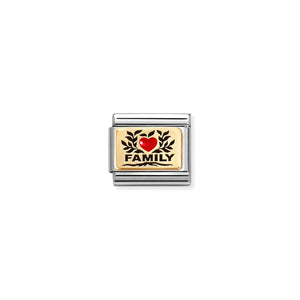 NOMINATION COMPOSABLE CLASSIC LINK 030289/07 FAMILY WITH RED HEART IN 18K GOLD AND ENAMEL