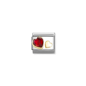 NOMINATION COMPOSABLE CLASSIC LINK 030611/05 RED CZ & GOLD HEARTS IN GOLD