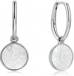 ANIA HAIE SUNBEAM EMBLEM SILVER HUGGIE HOOP EARRINGS