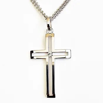 BRUENING 9K WG DIA CROSS PENDANT