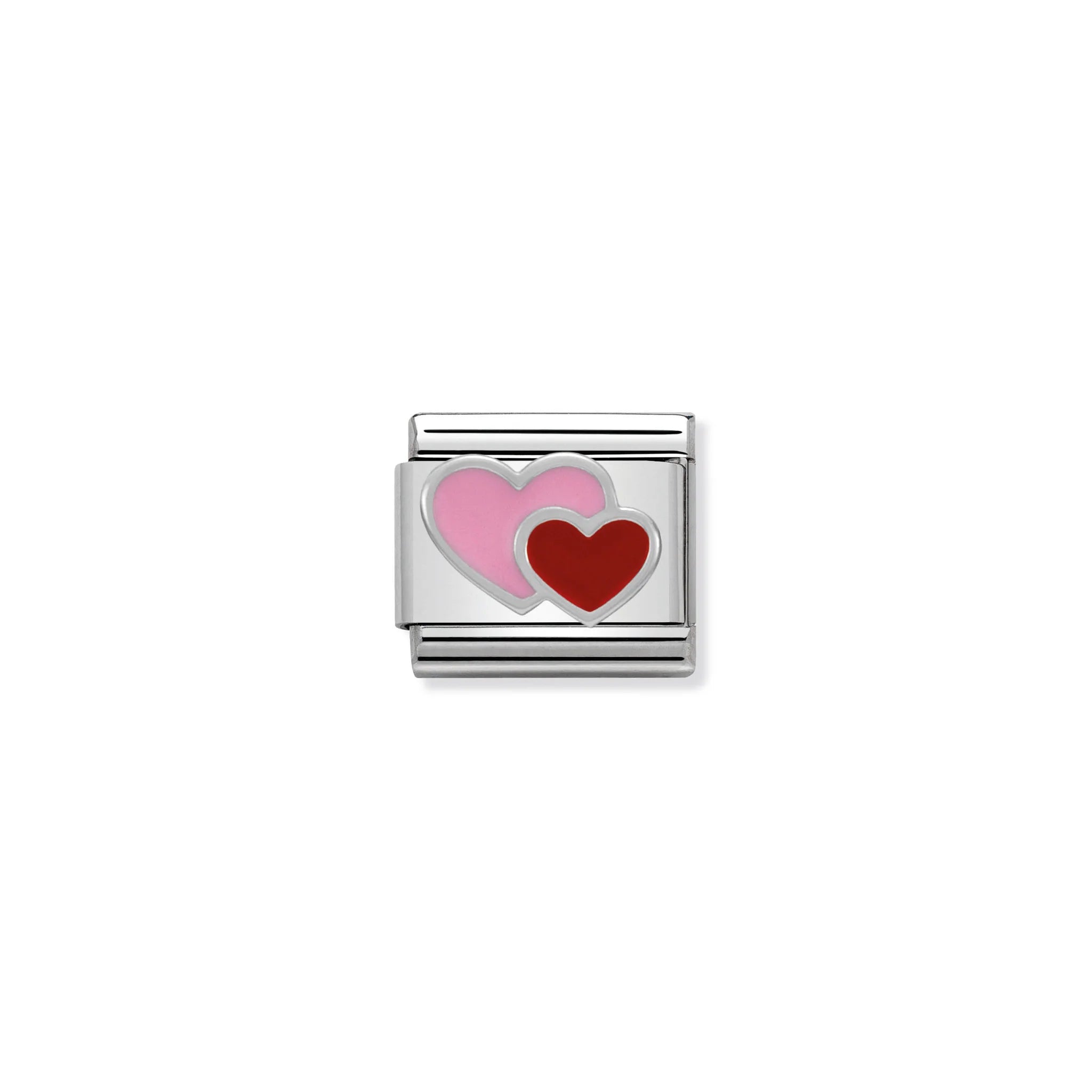 NOMINATION COMPOSABLE CLASSIC LINK 330202/16 PINK AND RED DOUBLE HEART IN ENAMEL & 925 SILVER