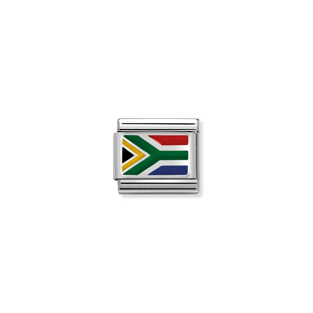 NOMINATION COMPOSABLE CLASSIC LINK 030237/03 SOUTH AFRICA FLAG IN 18K GOLD AND ENAMEL