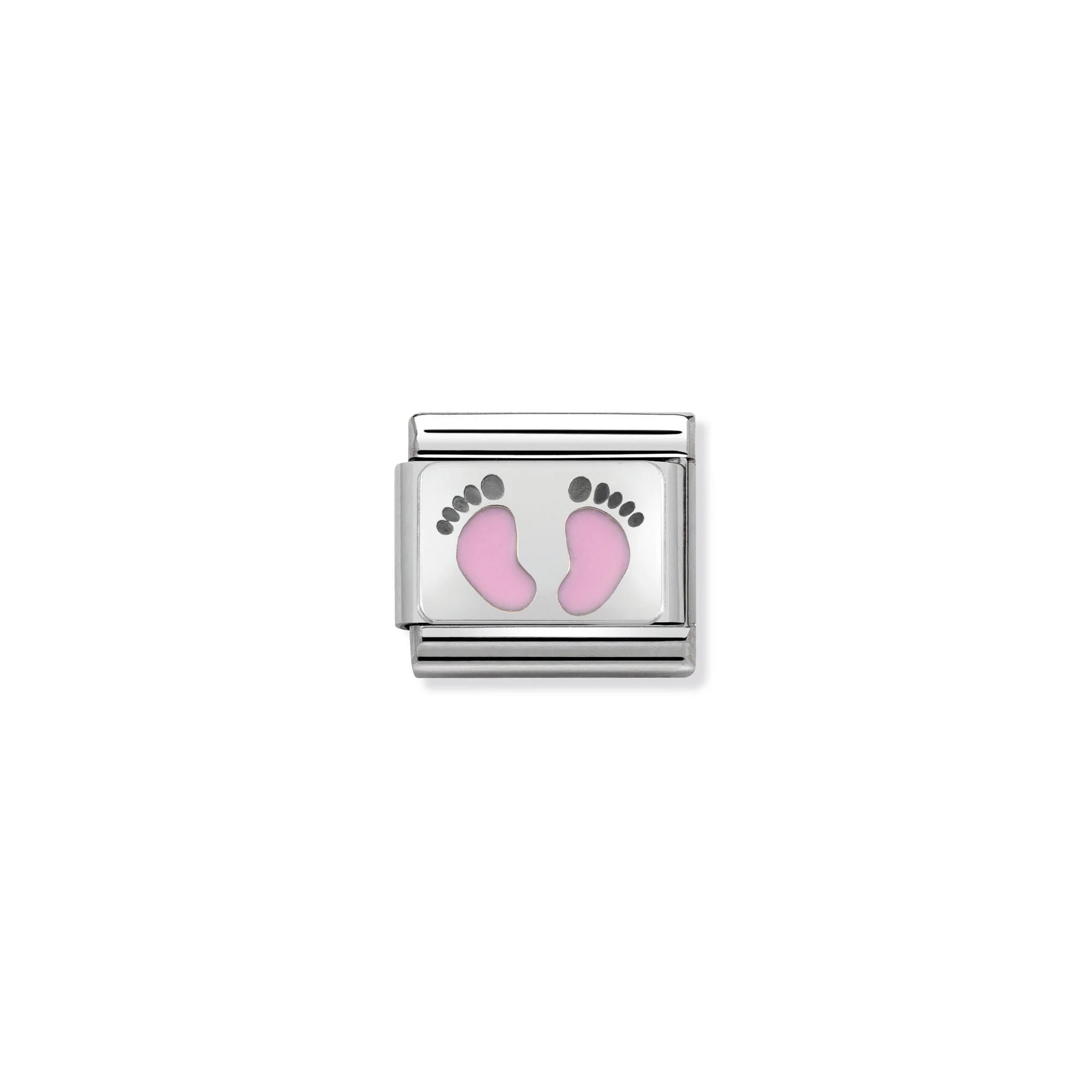 NOMINATION COMPOSABLE CLASSIC LINK 330208/14 PINK FOOTPRINTS IN ENAMEL & 925 SILVER