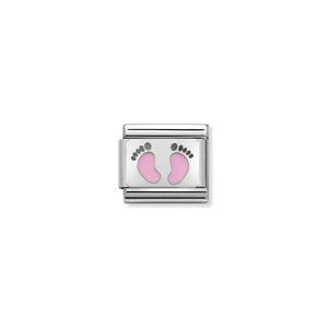 NOMINATION COMPOSABLE CLASSIC LINK 330208/14 PINK FOOTPRINTS IN ENAMEL & 925 SILVER