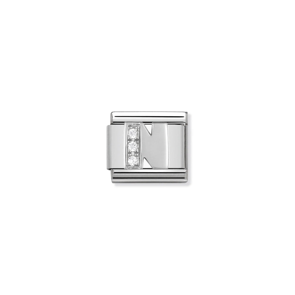 NOMINATION COMPOSABLE CLASSIC LINK 330301/14 LETTER N WITH CZ IN 925 SILVER