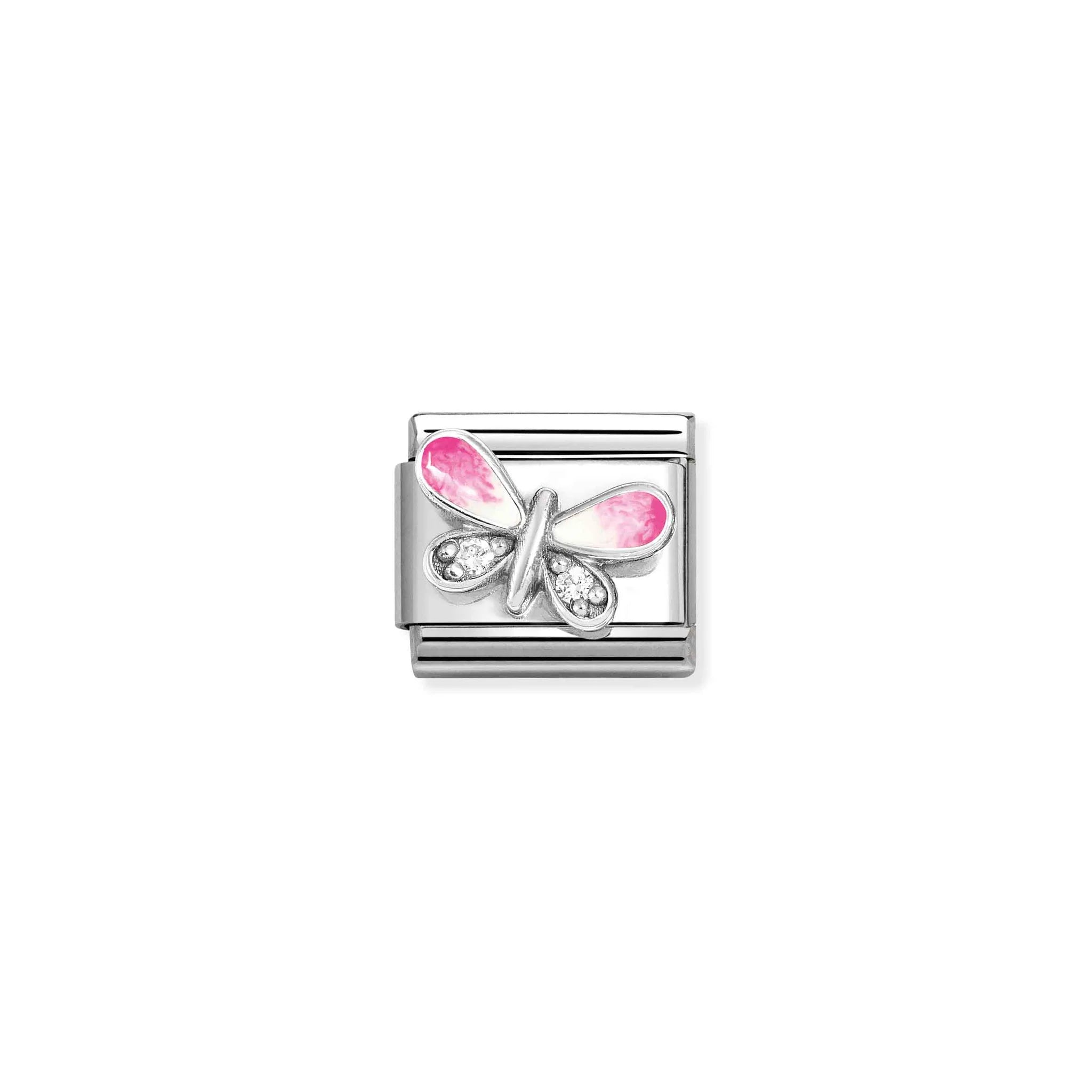 NOMINATION COMPOSABLE CLASSIC LINK 330321/09 BUTTERFLY WITH PINK ENAMEL IN 925 SILVER & CZ