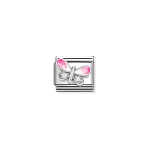 NOMINATION COMPOSABLE CLASSIC LINK 330321/09 BUTTERFLY WITH PINK ENAMEL IN 925 SILVER & CZ