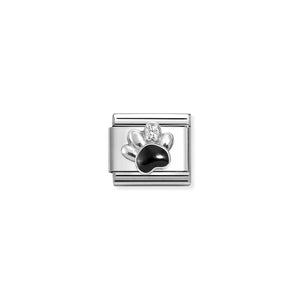 NOMINATION COMPOSABLE CLASSIC LINK 330321/12 BLACK PAW PRINT ENAMEL IN 925 SILVER & CZ