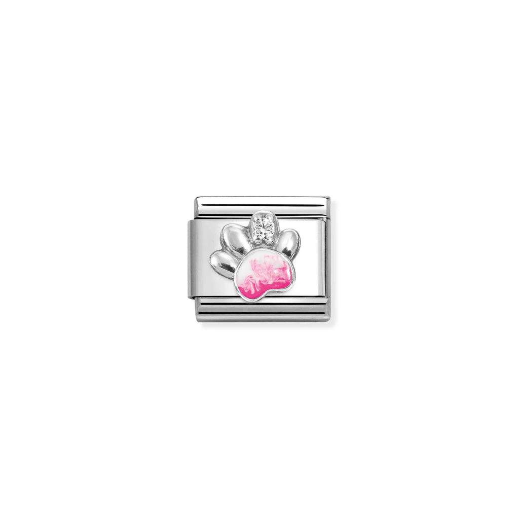 NOMINATION COMPOSABLE CLASSIC LINK 330321/13 PINK PAW PRINT ENAMEL IN 925 SILVER & CZ