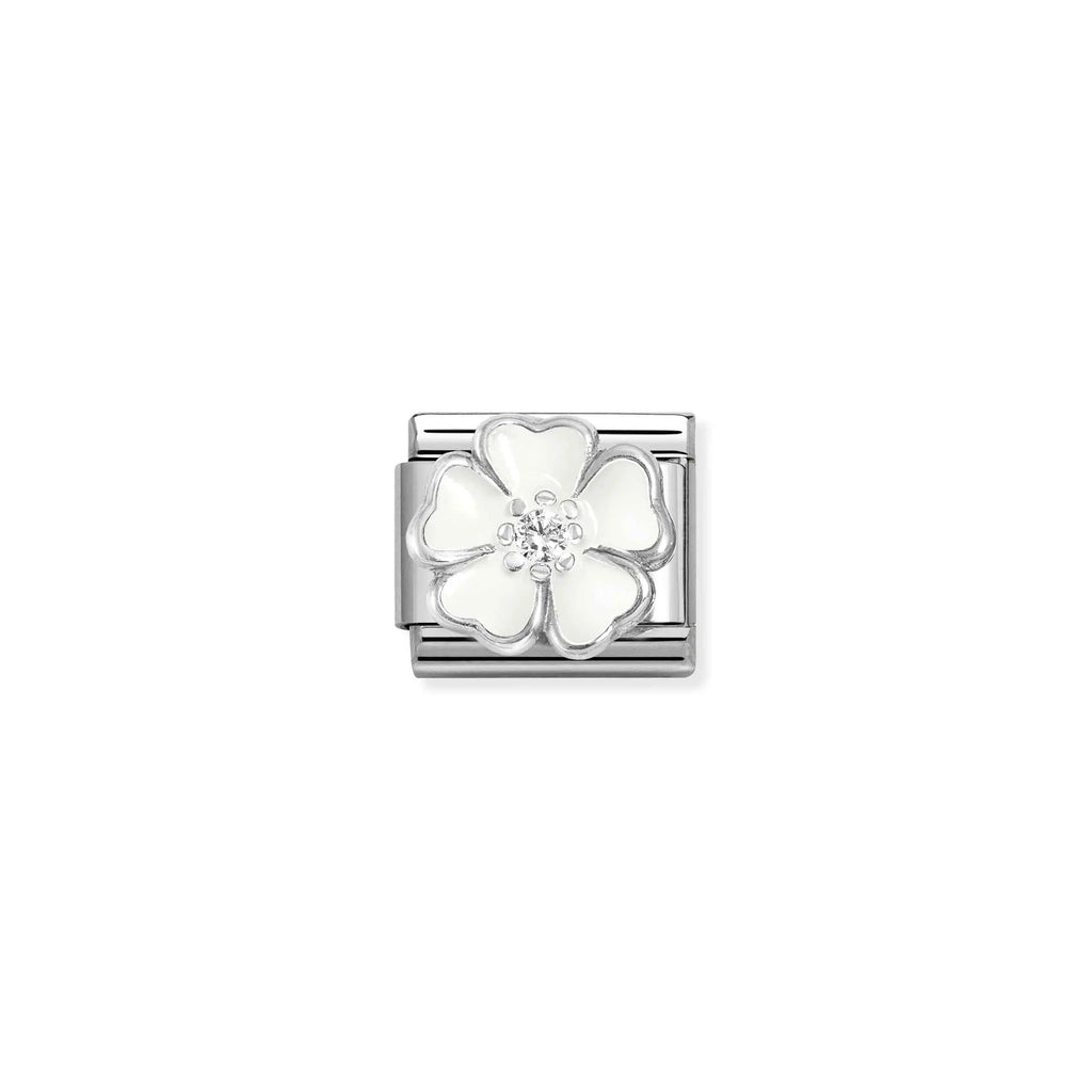 NOMINATION COMPOSABLE CLASSIC LINK 330321/15 WHITE FLOWER ENAMEL IN 925 SILVER & CZ Regular price