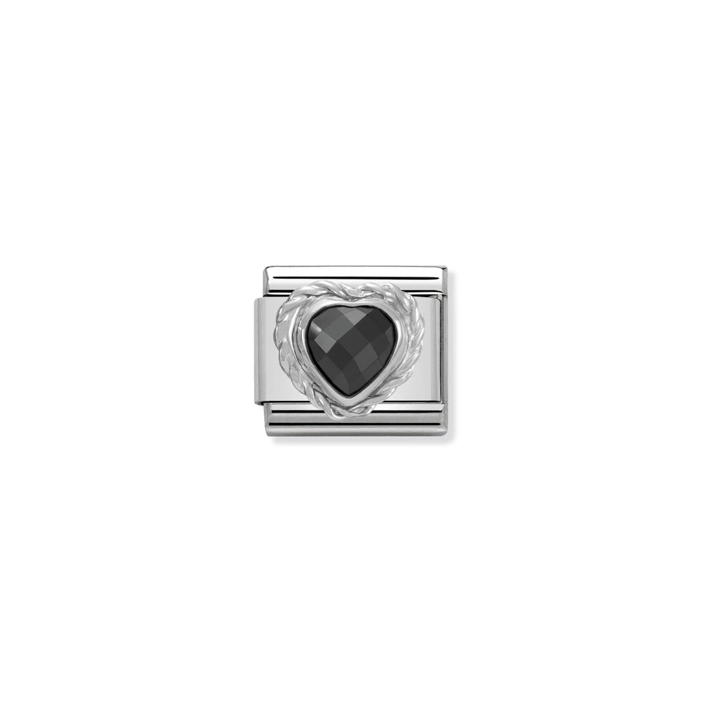 NOMINATION COMPOSABLE CLASSIC LINK 330603/011 BLACK FACETED HEART CZ WITH TWIST DETAIL IN 925 SILVER