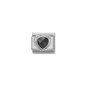 NOMINATION COMPOSABLE CLASSIC LINK 330603/011 BLACK FACETED HEART CZ WITH TWIST DETAIL IN 925 SILVER