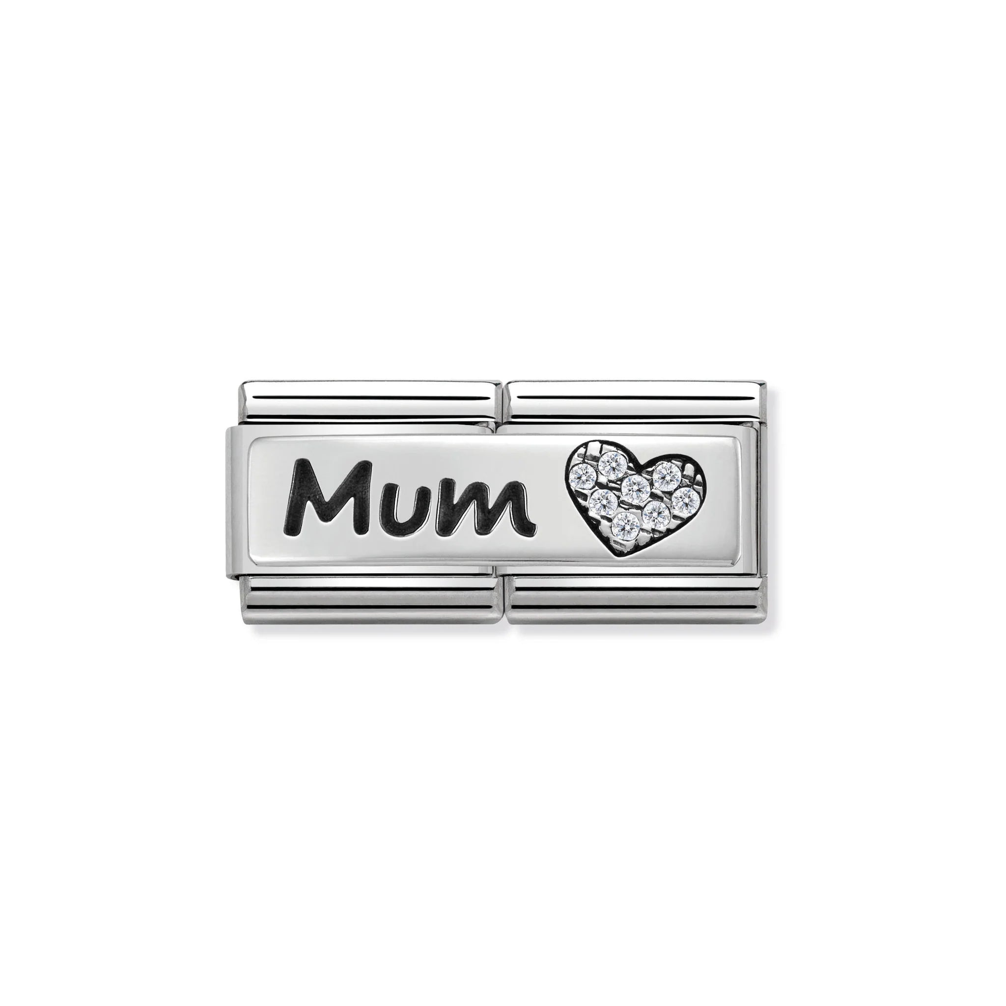 NOMINATION COMPOSABLE CLASSIC DOUBLE LINK 330731/07 MUM AND HEART WITH CZ IN 925 SILVER