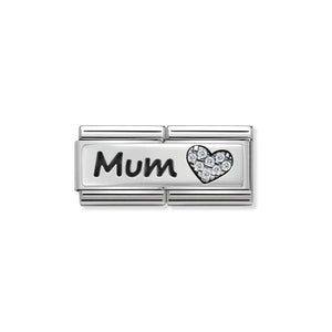 NOMINATION COMPOSABLE CLASSIC DOUBLE LINK 330731/07 MUM AND HEART WITH CZ IN 925 SILVER