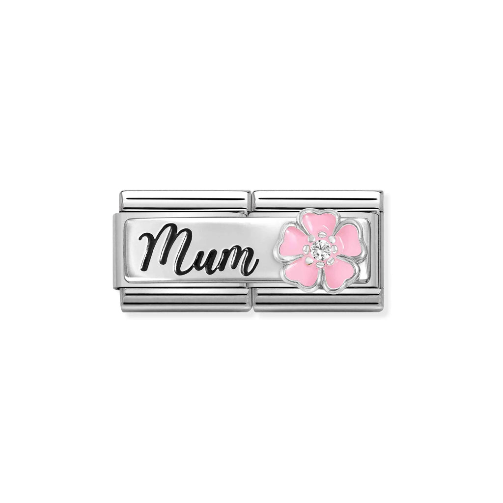 NOMINATION COMPOSABLE CLASSIC DOUBLE LINK 330734/18 MUM WITH PINK FLOWER IN 925 SILVER