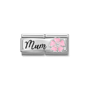 NOMINATION COMPOSABLE CLASSIC DOUBLE LINK 330734/18 MUM WITH PINK FLOWER IN 925 SILVER