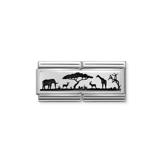 NOMINATION COMPOSABLE CLASSIC DOUBLE LINK 330790/07 AFRICAN SAVANNAH IN 925 SILVER