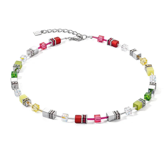 COEUR DE LION GEOCUBE CITRIS GREEN & RED NECKLACE 4023/10_0305