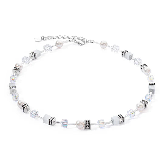 COEUR DE LION GEOCUBE ICONIC PEARL MIX SILVER-WHITE NECKLACE 4081/10_1417