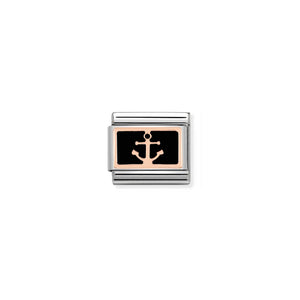 NOMINATION COMPOSABLE CLASSIC LINK 430201/18 ANCHOR BLACK 9K ROSE GOLD PLATE & ENAMEL