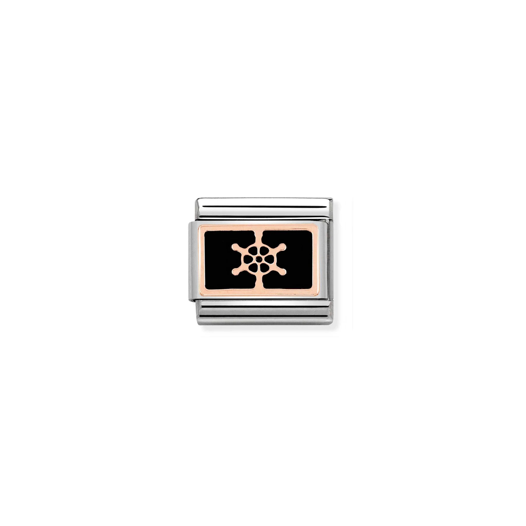 NOMINATION COMPOSABLE CLASSIC LINK 430201/17 BOAT WHEEL BLACK 9K ROSE GOLD PLATE & ENAMEL