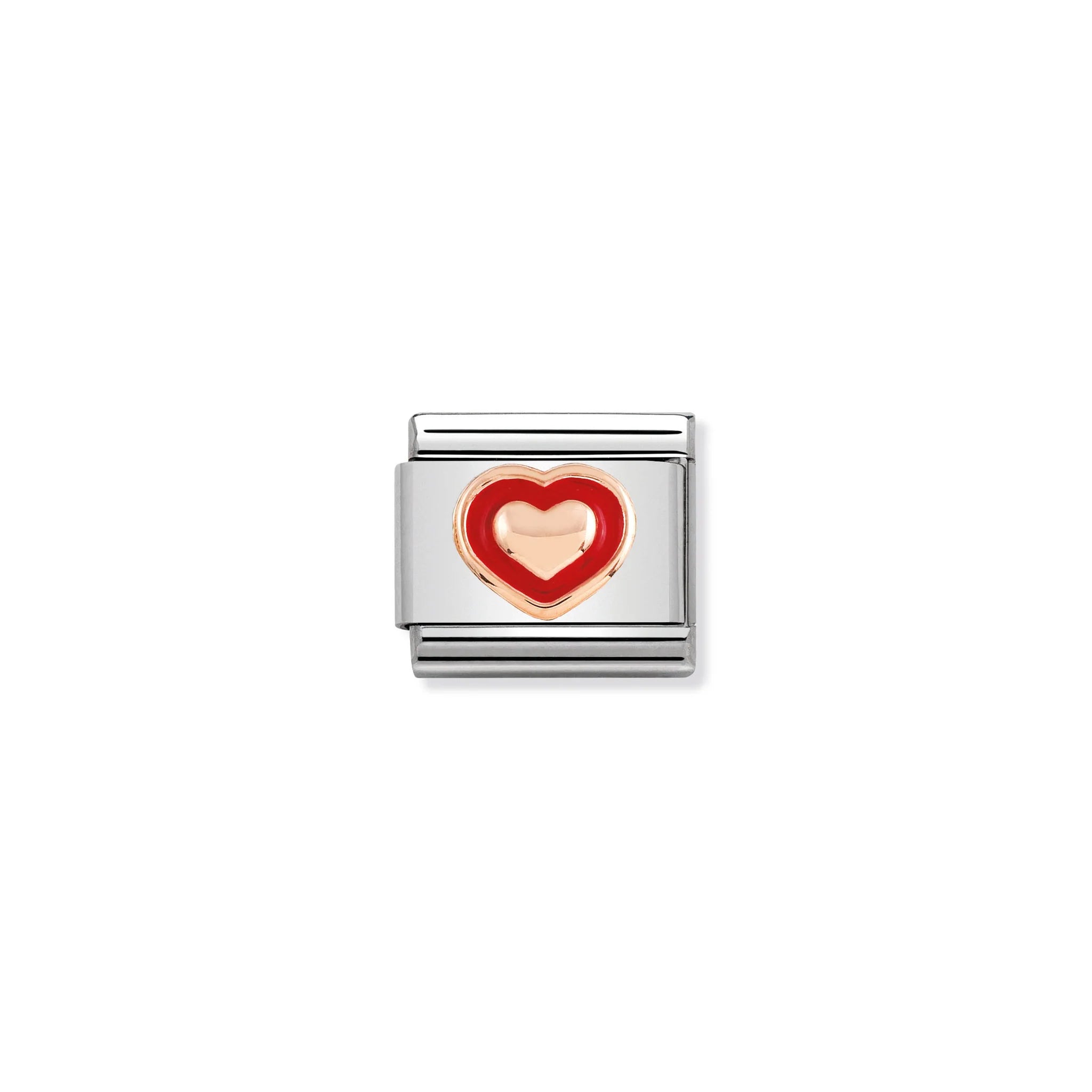 NOMINATION COMPOSABLE CLASSIC LINK 430203/01 HEART WITH RED BORDER 9K ROSE GOLD & ENAMEL