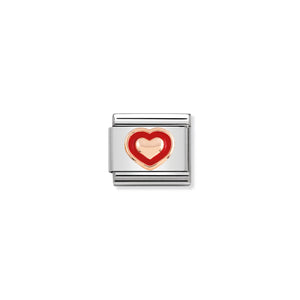 NOMINATION COMPOSABLE CLASSIC LINK 430203/01 HEART WITH RED BORDER 9K ROSE GOLD & ENAMEL