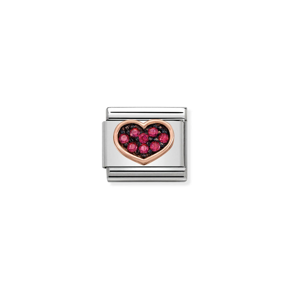 NOMINATION COMPOSABLE CLASSIC LINK 430311/01 HEART RED CZ IN 9K ROSE GOLD