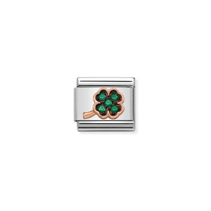 NOMINATION COMPOSABLE CLASSIC LINK 430311/02 CLOVER GREEN CZ IN 9K ROSE GOLD