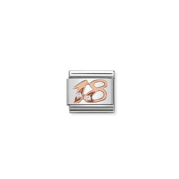 NOMINATION COMPOSABLE CLASSIC LINK 430315/18 NUMBER 18 IN 9K ROSE GOLD AND CZ