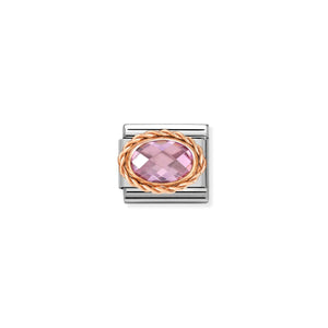 NOMINATION COMPOSABLE CLASSIC LINK 430603/003 OVAL FACETED CZ PINK IN 9K ROSE GOLD