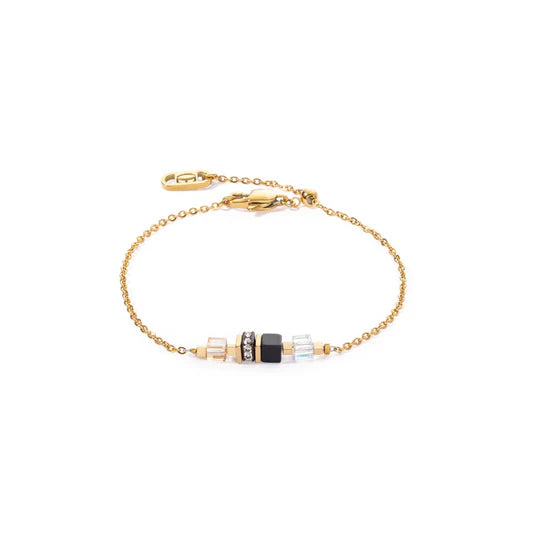 COEUR DE LION GEO CUBE MINI BLACK & GOLD CHAIN BRACELET