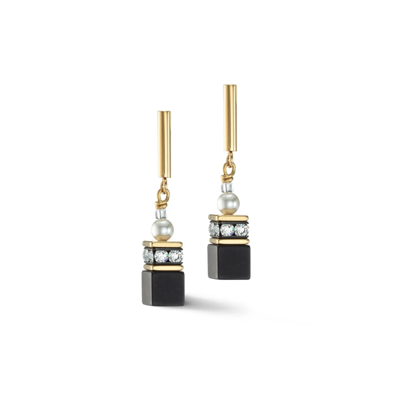 COEUR DE LION GEOCUBE® PRECIOUS FUSION PEARLS EARRINGS BLACK-GOLD 5086/21-1316