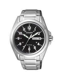 CITIZEN GENTS SILVER ECO-DRIVE WATCH AW0050-58E