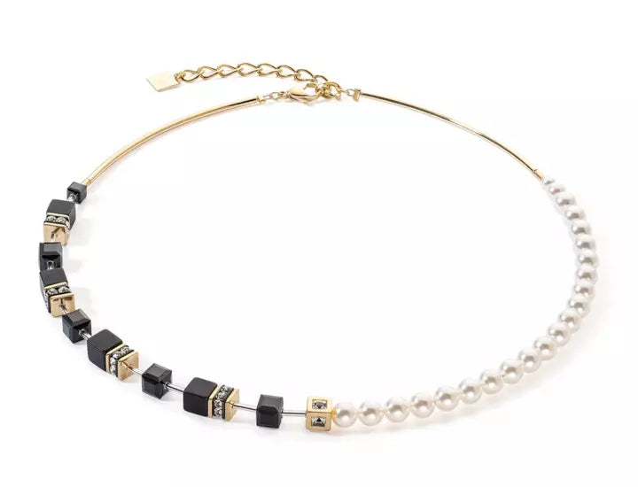 COEUR DE LION GEOCUBE® PRECIOUS FUSION PEARLS NECKLACE BLACK/GOLD 5086/10-1316