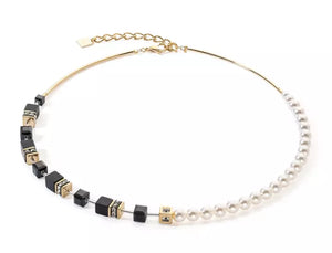 COEUR DE LION GEOCUBE® PRECIOUS FUSION PEARLS NECKLACE BLACK/GOLD 5086/10-1316