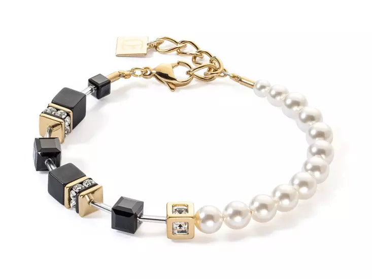 COEUR DE LION GEOCUBE® PRECIOUS FUSION PEARLS BRACELET BLACK-GOLD 5086/30-1316